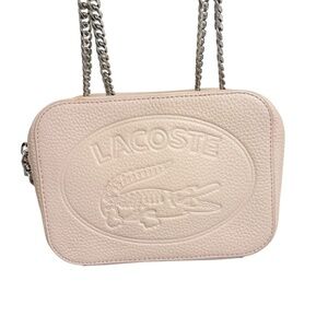 Lacoste crocodile logo pink pebbled leather crossbody shoulder bag